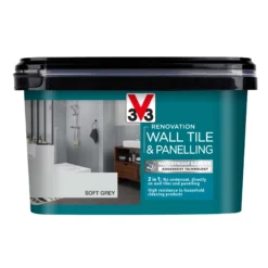 V33 Renovation Soft Grey Satinwood Wall Tile & Panelling Paint, 2L -Home Paint Store v33 renovation soft grey satinwood wall tile panelling paint 2l3153895181341 08c bq